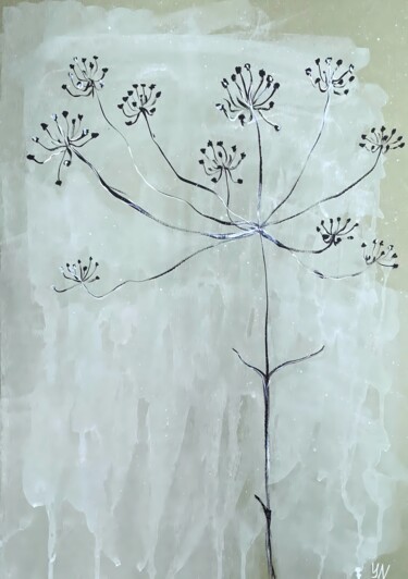 Painting titled "Minimalistic dry fe…" by Yulia Nova, Original Artwork, Acrylic