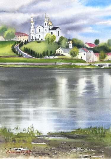 Painting titled "Temple on the river…" by Svetlana Safonova, Original Artwork, Watercolor