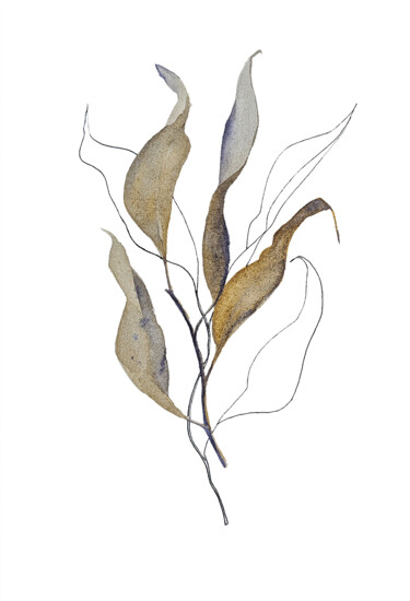 Painting titled "Minimalist Botanica…" by Tani Soul, Original Artwork, Watercolor