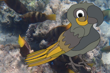 Digital Arts titled "perroquet rouille" by Mildrède Brevet, Original Artwork, Digital Collage