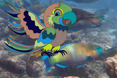 Digital Arts titled "perroquet brulé male" by Mildrède Brevet, Original Artwork, Digital Collage