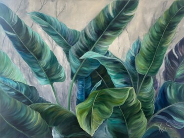 Painting titled "Colorful Tropicss" by Kristina Sergeeva, Original Artwork, Oil Mounted on Wood Stretcher frame