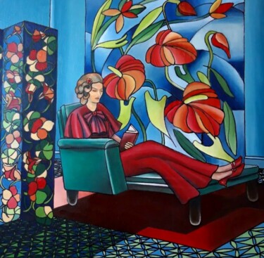 Peinture intitulée "La lectrice" par Isabelle Moine, Œuvre d'art originale, Huile Monté sur artwork_cat.