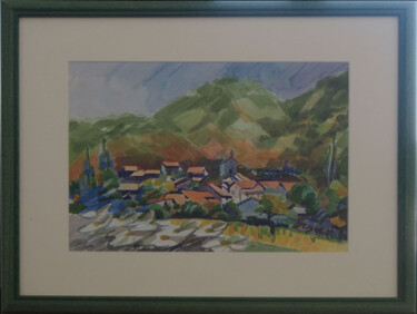Peinture intitulée "Village au pied des…" par Fabienne Blanc, Œuvre d'art originale, Aquarelle Monté sur Carton