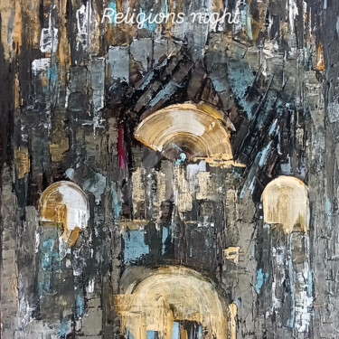 Painting titled "RELIGIOUS NIGHT" by Frederic Janssens (Fredj), Original Artwork, Acrylic Mounted on Wood Stretcher frame