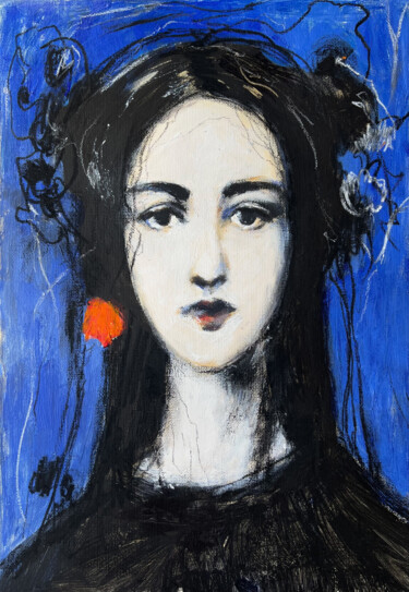 Malarstwo zatytułowany „Blue Modern Portrai…” autorstwa Larisa Zaytseva, Oryginalna praca, Akryl