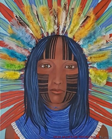 Peinture intitulée "Portrait indien Kay…" par Iris Maryse Stoecklin, Œuvre d'art originale, Acrylique Monté sur Châssis en b…