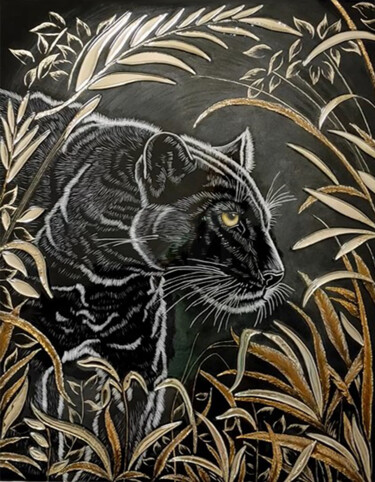 "Black panther among…" başlıklı Tablo Lyubov Povelitsa tarafından, Orijinal sanat, Cam