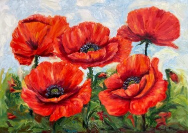 Peinture intitulée "Red poppies" par Alina Stepaniuk, Œuvre d'art originale, Huile