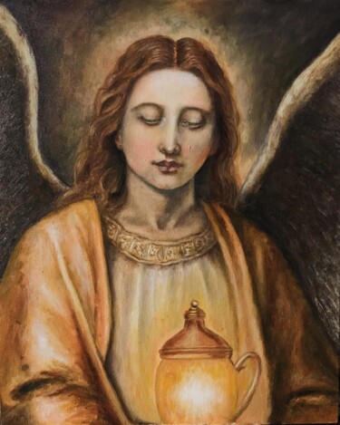 Ζωγραφική με τίτλο "Arcángel Jofiel" από Claudia Fabiola Estrada Castillo, Αυθεντικά έργα τέχνης, Σμάλτο Τοποθετήθηκε στο Ξύ…