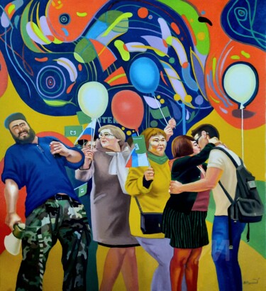 Картина под названием ""День города"(citi…" - Вадим Кузнецов, Подлинное произведение искусства, Масло Установлен на Деревянн…