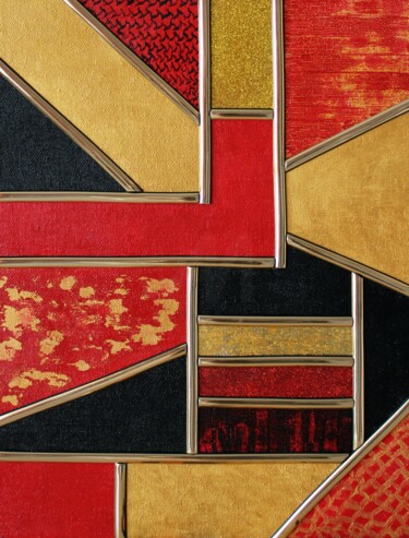 "Dramatic Luxury Red…" başlıklı Tablo Nadezda Dick (Line Art Mood) tarafından, Orijinal sanat, Akrilik Ahşap panel üzerine m…