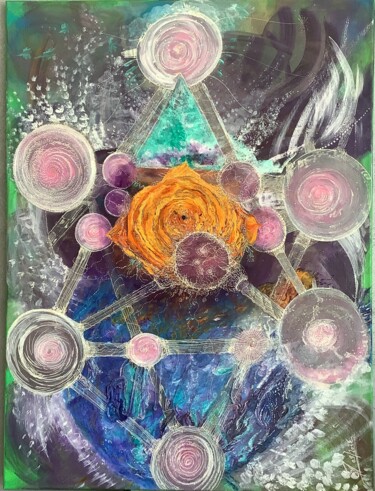 Painting titled "Géométrie cosmique" by Cécile Moulin, Original Artwork, Acrylic