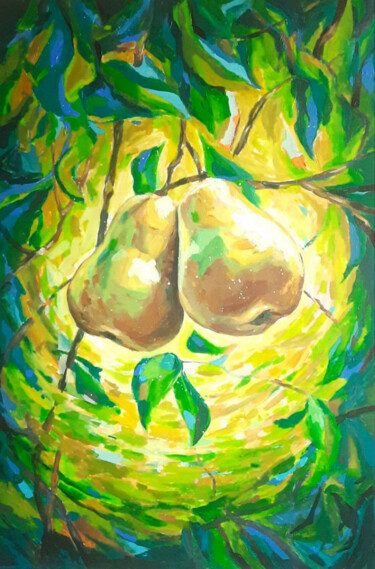 Painting titled "Pear noise whisper…" by Evgenia Rod Borovikova, Original Artwork, Acrylic Mounted on Wood Stretcher frame