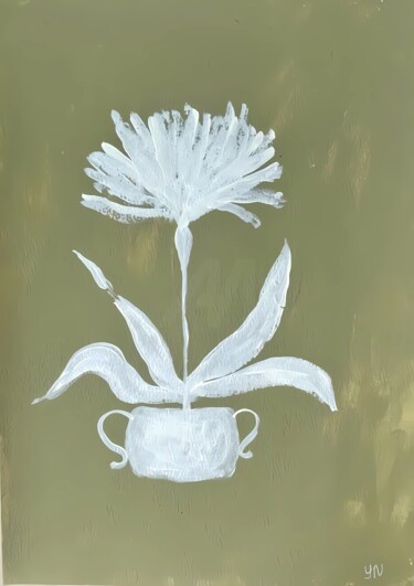 Drawing titled "Flower in pot on gr…" by Yulia Nova, Original Artwork, Acrylic
