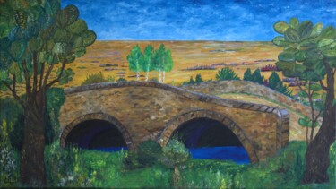 Painting titled "Steinbrücke in Land…" by Harry, Original Artwork, Oil