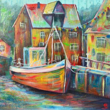 Painting titled "Docket in Colors" by Soneta Art, Original Artwork, Acrylic Mounted on Wood Stretcher frame