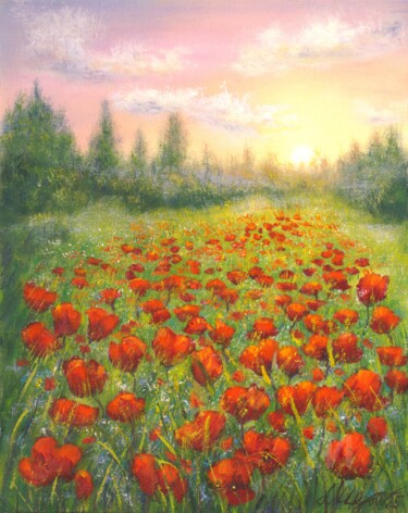 Painting titled "Colorful sunrise on…" by Ludmilla Ukrow, Original Artwork, Oil Mounted on Cardboard