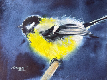 Painting titled "Titmouse bird" by Svetlana Safonova, Original Artwork, Watercolor
