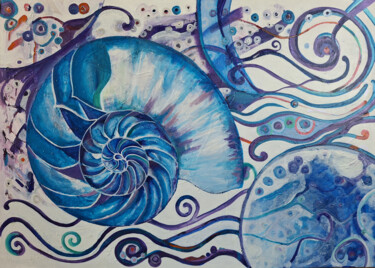绘画 标题为“Blue and Violet Nau…” 由Katerina Elle, 原创艺术品, 丙烯