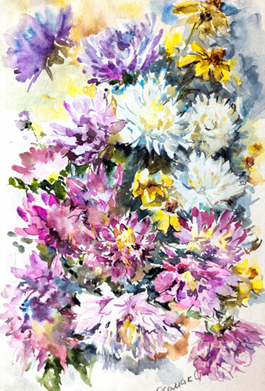 Painting titled "Autumn Bouquet" by Olha Osmak, Original Artwork, Watercolor