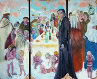 Painting titled "As Portas do Céu" by Suzana Henriqueta, Original Artwork, Oil Mounted on Wood Stretcher frame