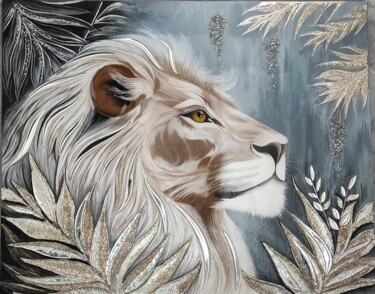 Peinture intitulée "A majestic lion wit…" par Lyubov Povelitsa, Œuvre d'art originale, Résine