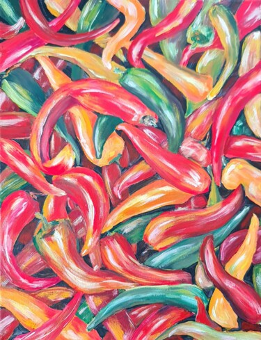Painting titled "Spicy chilly pepper…" by Eugenia Chicu Touma, Original Artwork, Acrylic