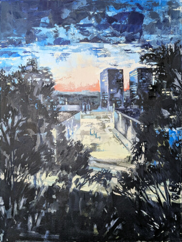 Painting titled "The view from the b…" by Alexander Mikhaylov, Original Artwork, Oil Mounted on Wood Stretcher frame