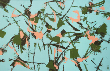 Ζωγραφική με τίτλο "Fragments in Blue" από Ronald Hunter, Αυθεντικά έργα τέχνης, Ακρυλικό Τοποθετήθηκε στο Ξύλινο φορείο σκε…