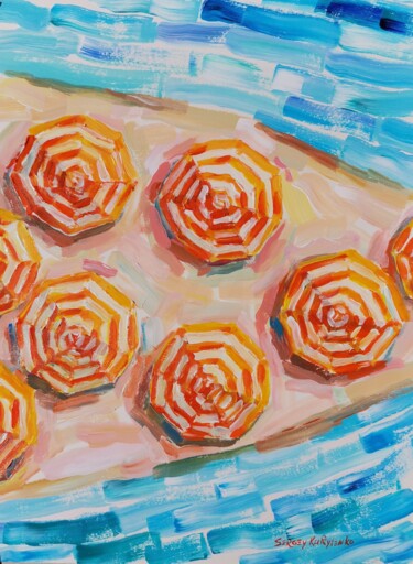 Painting titled "Orange striped beac…" by Sergej Kurilenko, Original Artwork, Acrylic