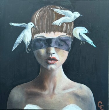 "Femmes aux oiseaux" başlıklı Tablo Catherine Couter tarafından, Orijinal sanat, Petrol Ahşap Sedye çerçevesi üzerine monte…