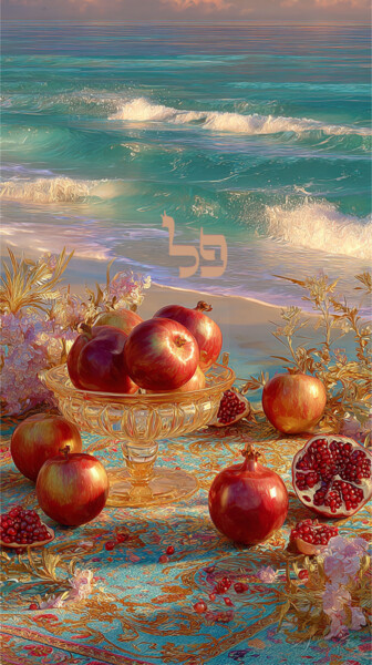Digital Arts titled "Pomegranate Blessing" by Asnat Unnger, Original Artwork, Digital Painting