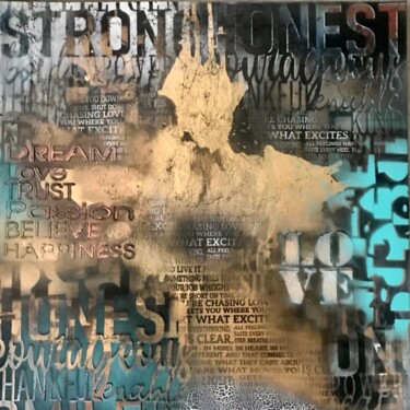 Ζωγραφική με τίτλο "HONEST" από Heike Schröder, Αυθεντικά έργα τέχνης, Ακρυλικό Τοποθετήθηκε στο Ξύλινο φορείο σκελετό