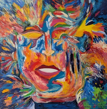 Peinture intitulée "Les larmes du soleil" par David Mahéo, Œuvre d'art originale, Huile Monté sur Châssis en bois