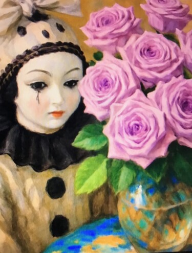 Photographie intitulée "Pierrot au bouquet…" par Vèridiana, Œuvre d'art originale, Photo montage