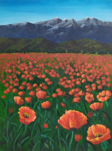 "Steppe with Bloomin…" başlıklı Tablo Lana Vereshchagina tarafından, Orijinal sanat, Akrilik Ahşap panel üzerine monte edilm…