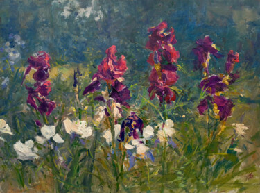 Painting titled "Blooming Purple and…" by Artem Bilobrovskyi, Original Artwork, Oil Mounted on Wood Stretcher frame