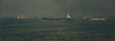 "Seascape with Ship…" başlıklı Tablo Artem Bilobrovskyi tarafından, Orijinal sanat, Petrol Ahşap Sedye çerçevesi üzerine mon…