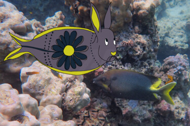 Artes digitais intitulada "poisson lapin margh…" por Mildrède Brevet, Obras de arte originais, colagem digital