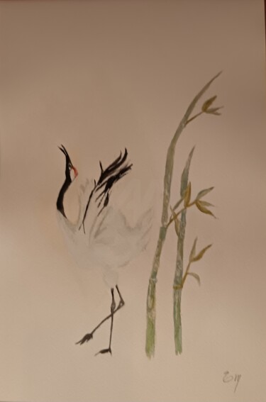 Картина под названием "GRUE  Aquarelle et…" - Eliane Morvan (CREADELI  "les petits bonheurs d'Eli"), Подлинное произведение…