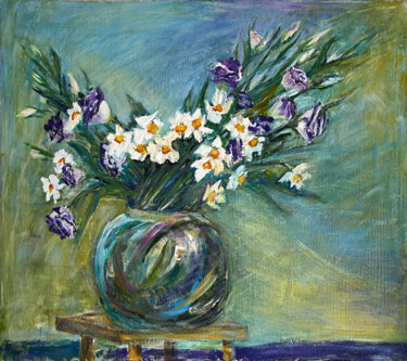 Ζωγραφική με τίτλο "Lisianthus and Daff…" από Sasha Tovstik, Αυθεντικά έργα τέχνης, Ακρυλικό