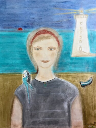 Malarstwo zatytułowany „Dame de Nage” autorstwa Maryse Faroux Petiteau, Oryginalna praca, Pastel Zamontowany na Drewniana ra…