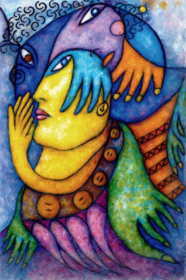 Digital Arts titled "Visages et mains en…" by Pacôme Coquet, Original Artwork, Ink Mounted on Aluminium