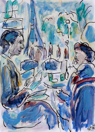 Peinture intitulée "Boire un pot1" par Jean Mirre, Œuvre d'art originale, Huile