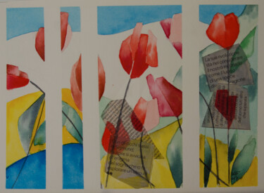 Painting titled "Finestre e tulipani" by Mtf, Original Artwork, Watercolor