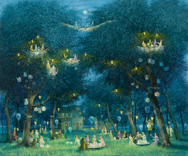 "Tea night" başlıklı Tablo Remigijus Januskevicius tarafından, Orijinal sanat, Petrol Ahşap Sedye çerçevesi üzerine monte ed…