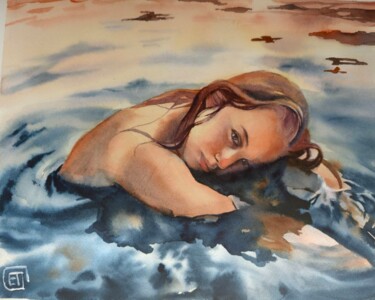 Painting titled ""На воде" акварельн…" by Jane Skuratova, Original Artwork, Watercolor