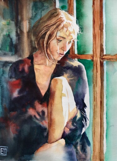 ""Сидя у окна" аквар…" başlıklı Tablo Jane Skuratova tarafından, Orijinal sanat, Suluboya