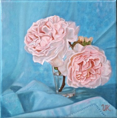 Malerei mit dem Titel "Soft Pink Roses in…" von Viktoria Köpnick, Original-Kunstwerk, Öl Auf Keilrahmen aus Holz montiert